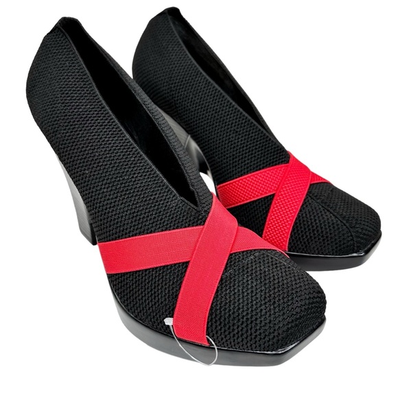 CHARLESTON SHOE CO. Shoes - NWT Charleston Shoe Co. Wedge Heel Shoes Black Red Knit SZ 9